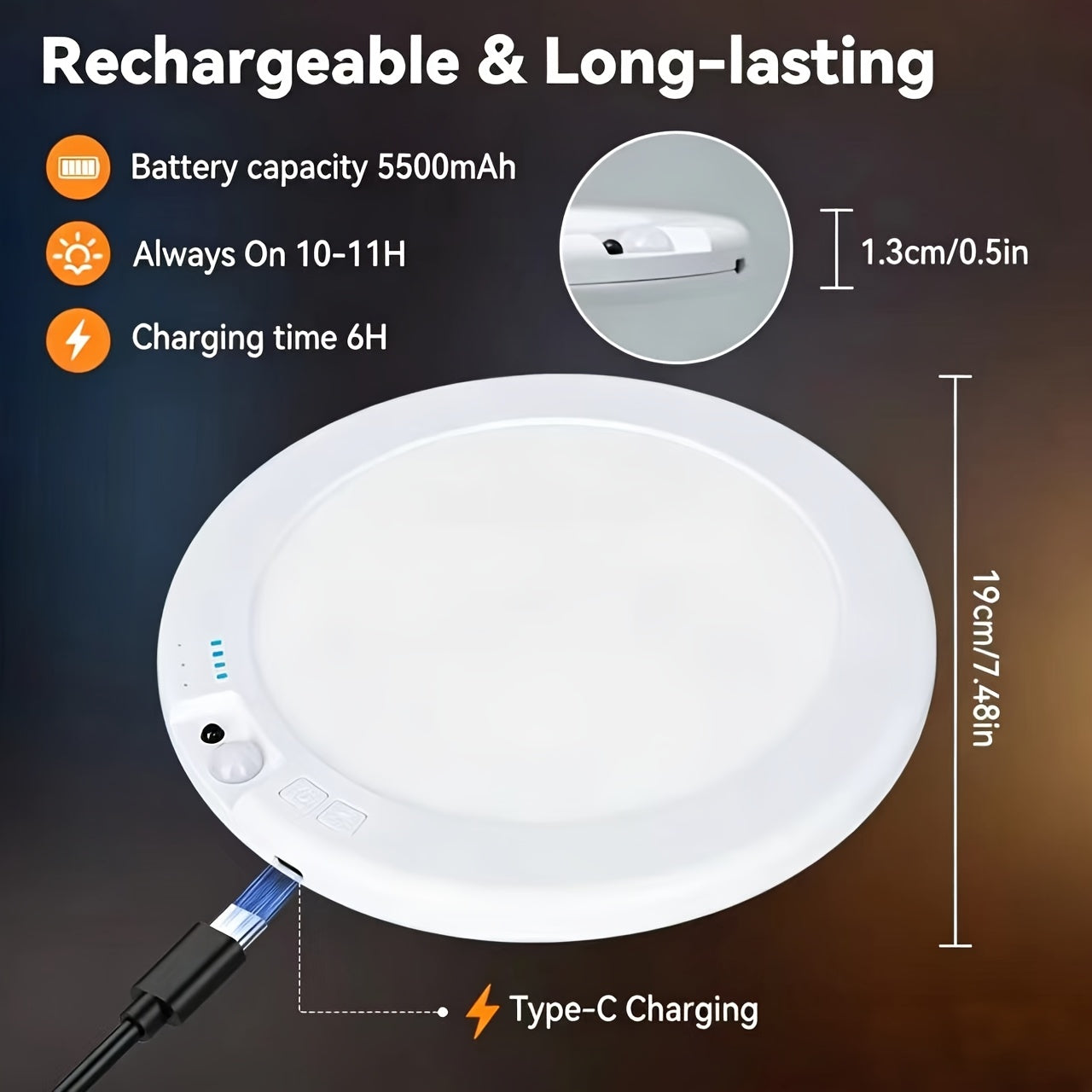 [LED Ceiling Light] 2pcs Rechargeable LED Induction Ceiling Light, 3-Speed Lighting Mode, Motion Sensor With Remote Control, Magnetic Design, Easy Installation, 5500mAh Large Capacity Battery, Suitable For Living Room, Kitchen, Bathroom, Corridor, Porch