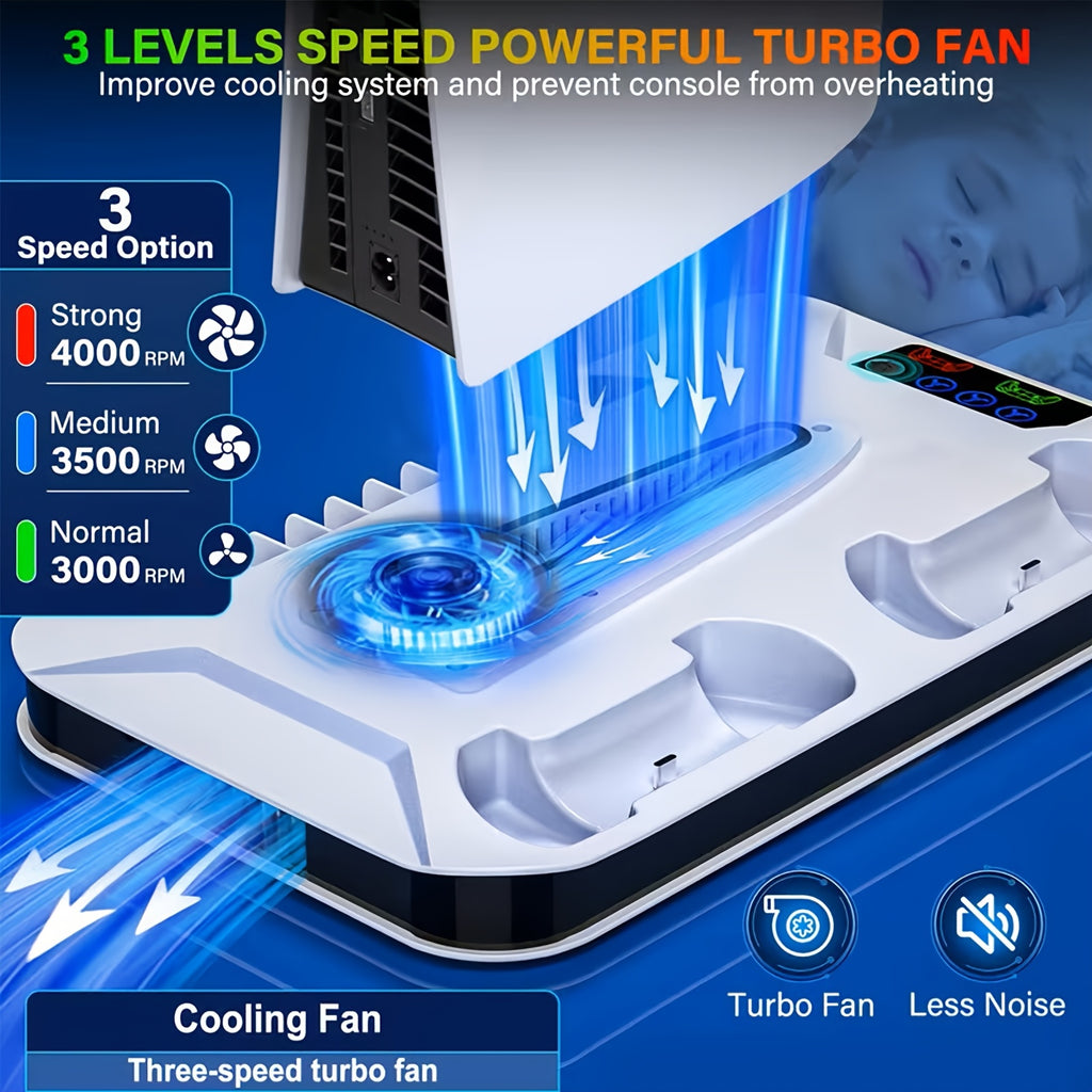 for PS5/Slim/Pro Cooling Station with Controller Charging Station for Playstation 5 Slim&Standard Disc/Digital Console, for PS5 Slim Stand Cooler Accessories Incl Cooling Fan/3 USB Hubs/Headset Holder/Screw - Christmas Gifts