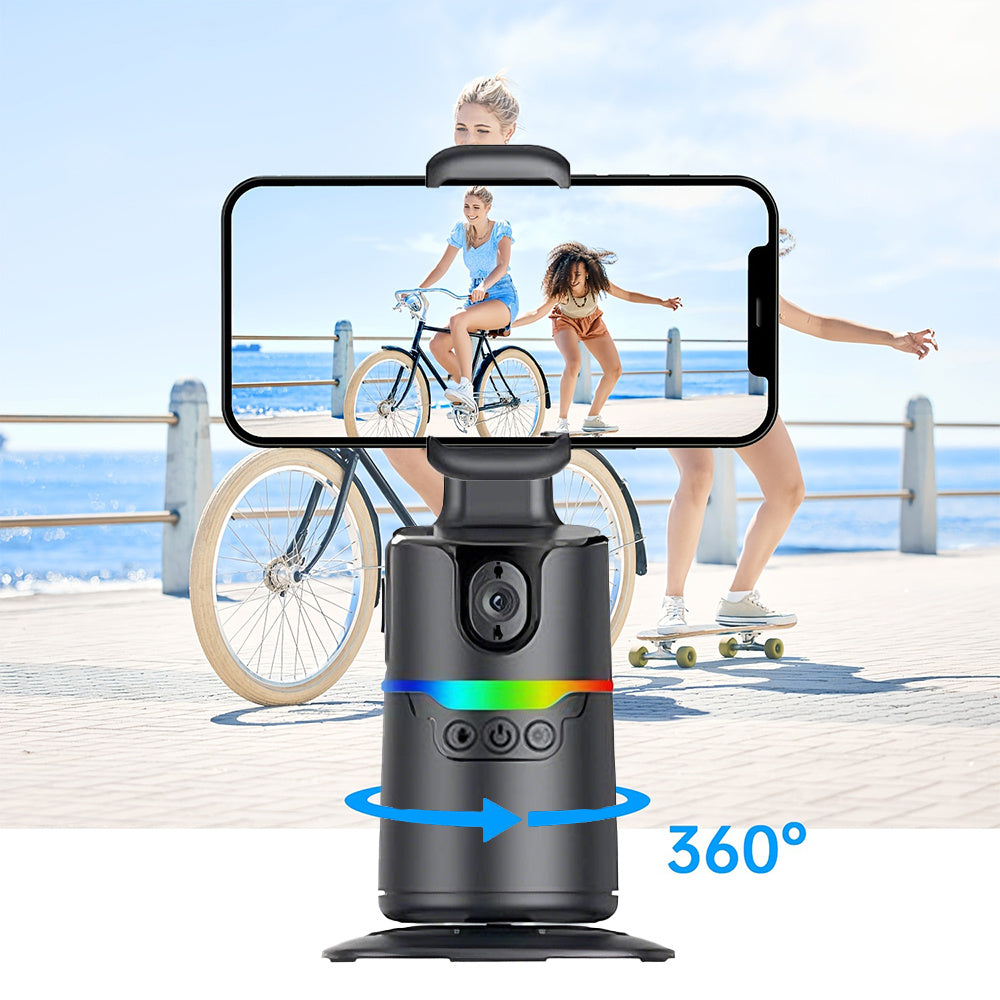 Auto Face Tracking Tripod, No App Required, Detachable Remote Control, One-Touch Video/Photo Activation, 360° Rotation Face Body Phone Mount Smart Shooting Phone Tracking Holder for Vlog Live Streaming Video, Rechargeable Battery, Anniversary