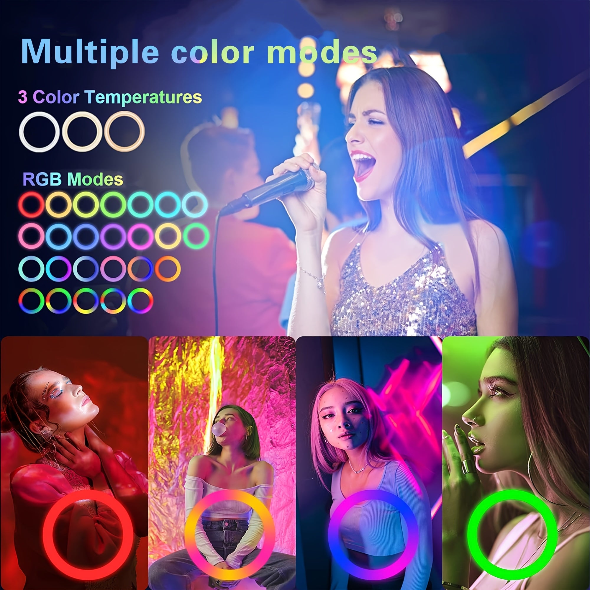 UEGOGO LED Photo Ring Light RGB With 43-Inch Adjustable Stand Phone Holder, USB Powered Studio Lighting For Photography, Video Recording, And Streaming - Portable Circle Fill Light For Outdoor Use