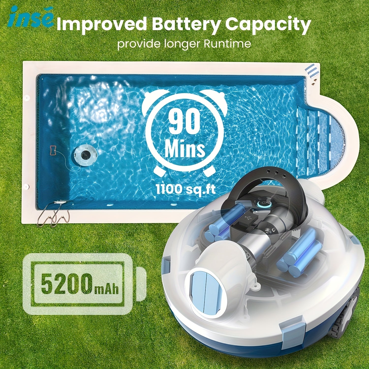 [Smart Pool Cleaning Robot] New Smart Pool Cleaning Robot -Say Goodbye to Manual Cleaning! INSE Cordless Pool Robot Effortlessly Maintains Your Pool with Full Automation, Saving You Time and Effort.Precision Navigation + Powerful Cleaning!Keeps Your Pool