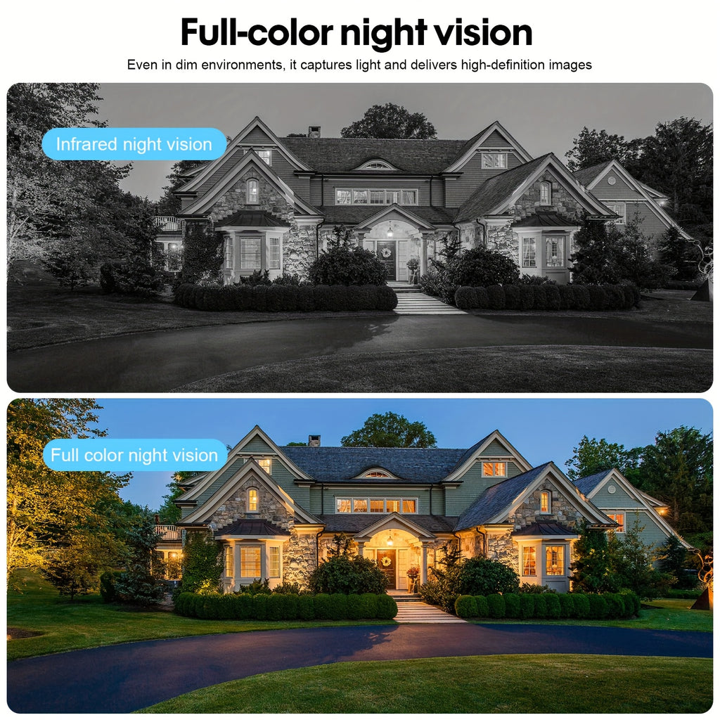2 Lens Solar Wireless Outdoor Security Camera, WiFi Battery Powered Home Camera With Color Night Vision, PIR Sensor, Two-Way Audio, Waterproof, Spotlight Alarm, 256GB TF Card Support.solar Security Camera