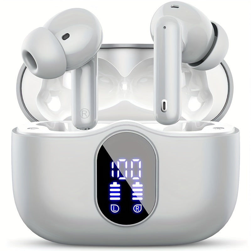 Wireless Earphones, Wireless 5.3 Earphones with Bass Stereo Sound, Earphones with Noise Cancelling Microphone And LED Display Screen, In Ear Earphones, 40 Hours Of Playback Time, Suitable for Laptops, Tablets, Mobile Phones, And Sports Exercise