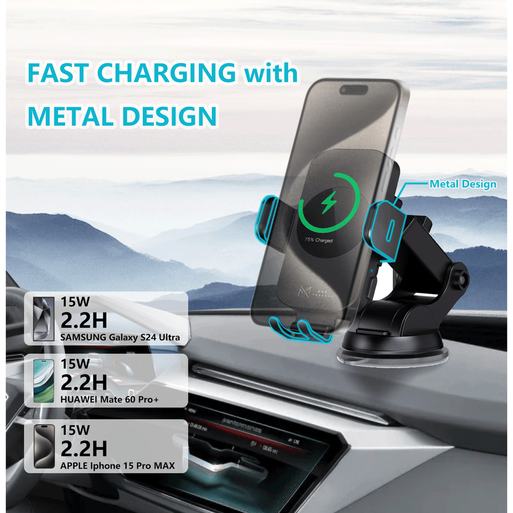 Ultra-Fast 15W RapidWireless Car Charger - Smart Auto Clamping Phone Mount for iPhone 15 14 13 12 11 Pro Max, Galaxy S23 S22 S21 - Hassle-Free, Seamless Compatibility