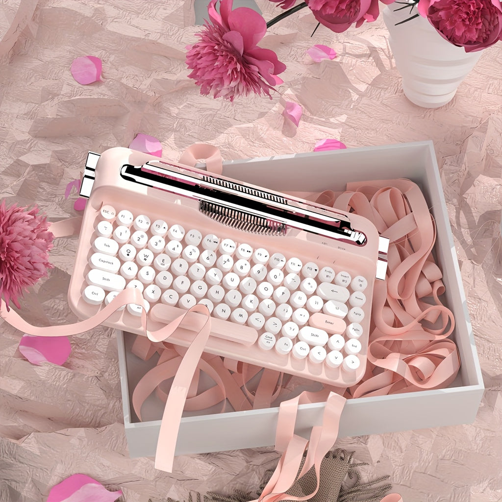 AJAZZ AF84 Wireless 2.4G Dual-Mode Retro Keyboard Featuring a Fixed Slot Stand for Connecting Multiple Devices