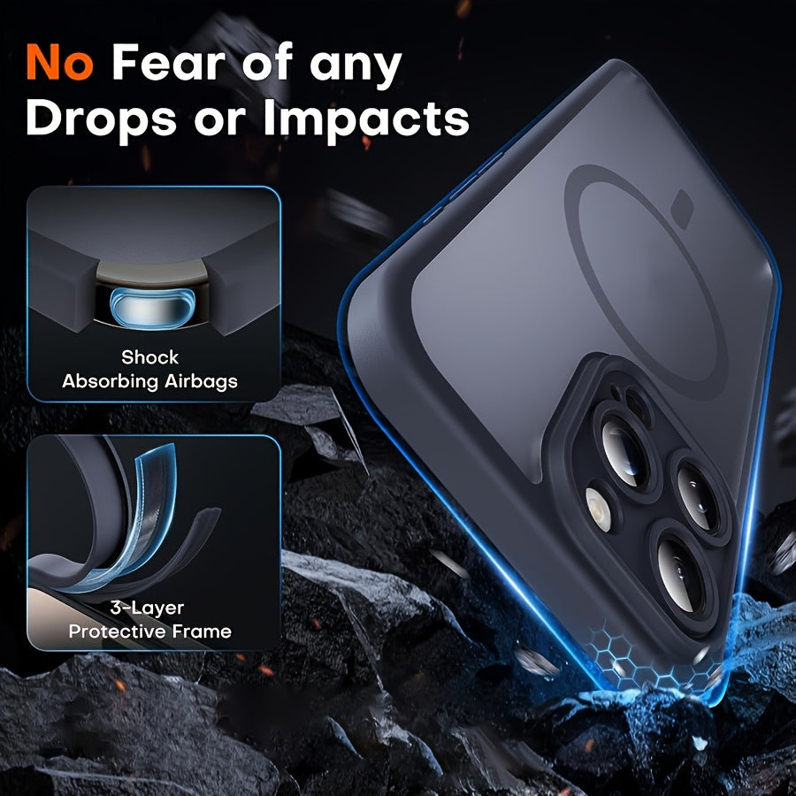 [Holiday Gift] Phone Case: Phone Case for iPhone 12/13/14/15/16 Plus/Pro/Pro Max - Magnetic Charging Compatible, Full Camera Protection, Drop-Resistant Matte Translucent Back Bumper Cover - Black, Gray, Blue - Holiday Gift - Screen Protectors