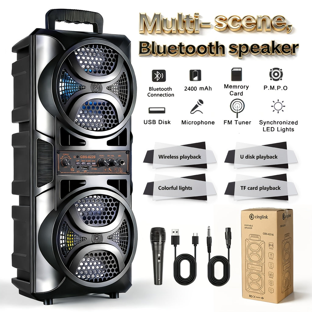 Wireless Wireless Dual Speaker Stereo Sound System Portable Subwoofer with RGB Ambience Lighting, Featuring Two Different Speaker Sizes, Excellent Sound Quality, Perfect for Family Gatherings/Party/Outdoor Camping, Home Entertainment, Trendy Audio