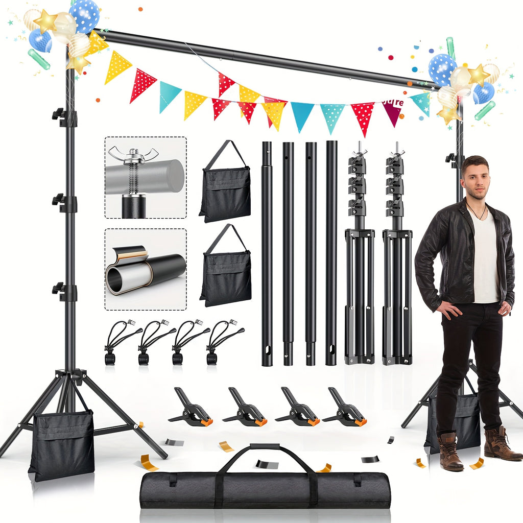 BEIYANG 10 X 8.5 Feet Photography Background Stand, Adjustable Photo Background Stand for Photography Video Studio, with Portable Bag, Clamps