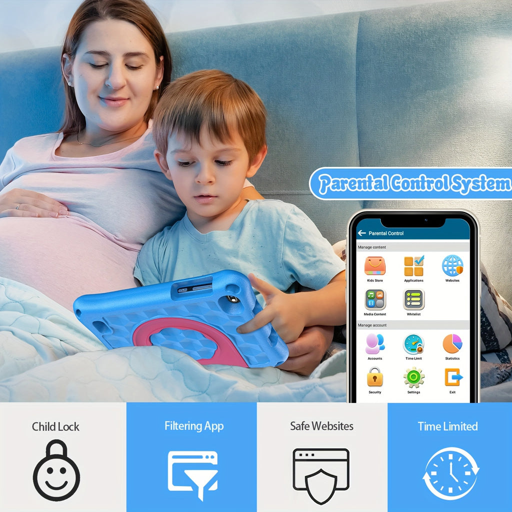 [Android 13, Portable] PRITOM Android 13 Kids Tablet Portable 7-Inch with Silicone Case, 4GB (2GB+2GB Expansion) RAM, 32GB ROM, Supports 1TB Expansion, Dual Wifi, Education, Parental Control, Tablet with Silicone Case, Quad-Core Processor, HD IPS Screen,