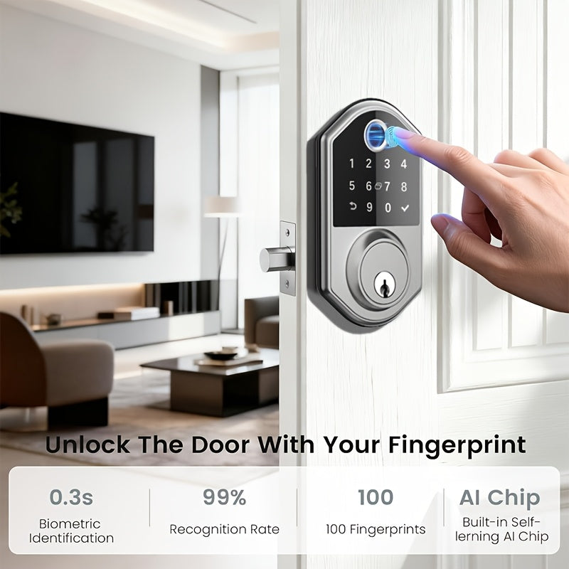 Biometric Fingerprint Smart Door Lock, Keyless Entry, Automatic Locking, Electronic Keypad , Biometric Recognition, Anti-peeping Password, Easy to Install