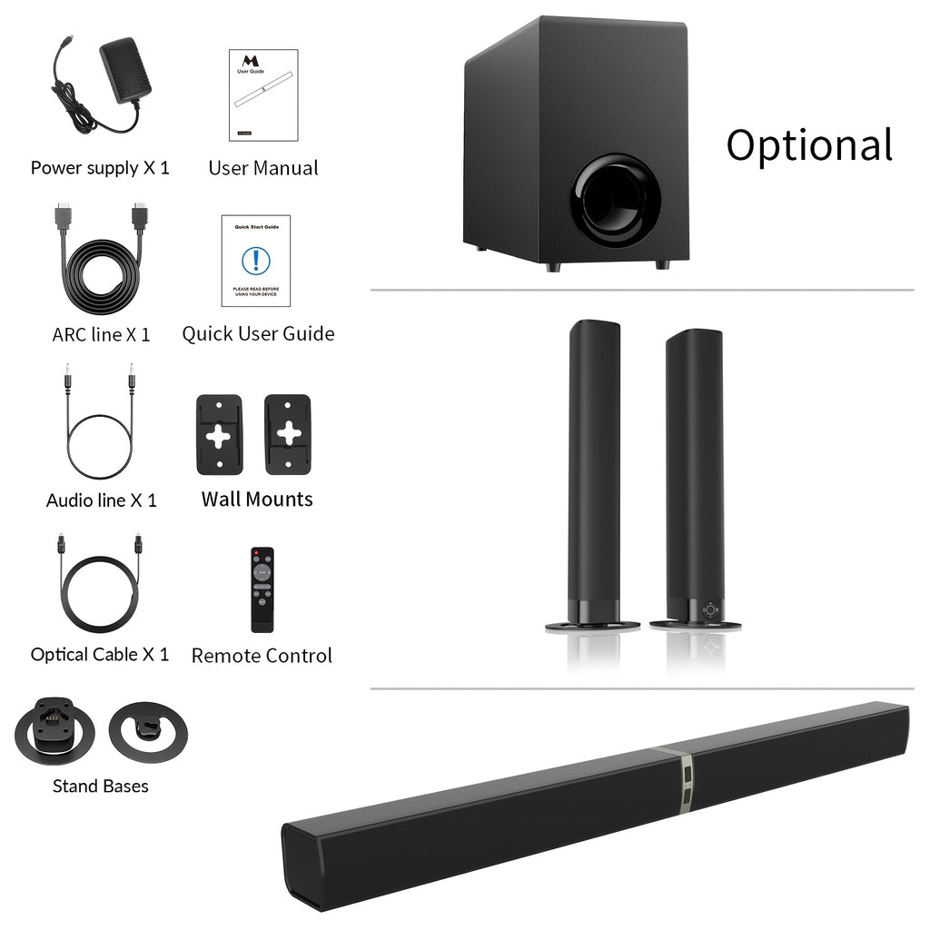 2 IN 1 TV Sound Bar, SoundBar For Smart TV, Wireless Speaker Surround Home Audio, Sound Bars With Subwoofer, ARC/Optical/AUX Connection, With Infrared Remote Control