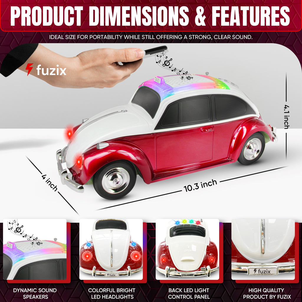 Fuzix WS-1958 Car Bluetooth Portable Speaker, Retro Car-Style Wireless Stereo Speaker with LED Headlights and Taillights, AUX/USB/TF/FM Radio Support, Rechargeable Battery, Clear and Powerful Sound Quality, Multiple Playback Modes, High-Quality Festival G