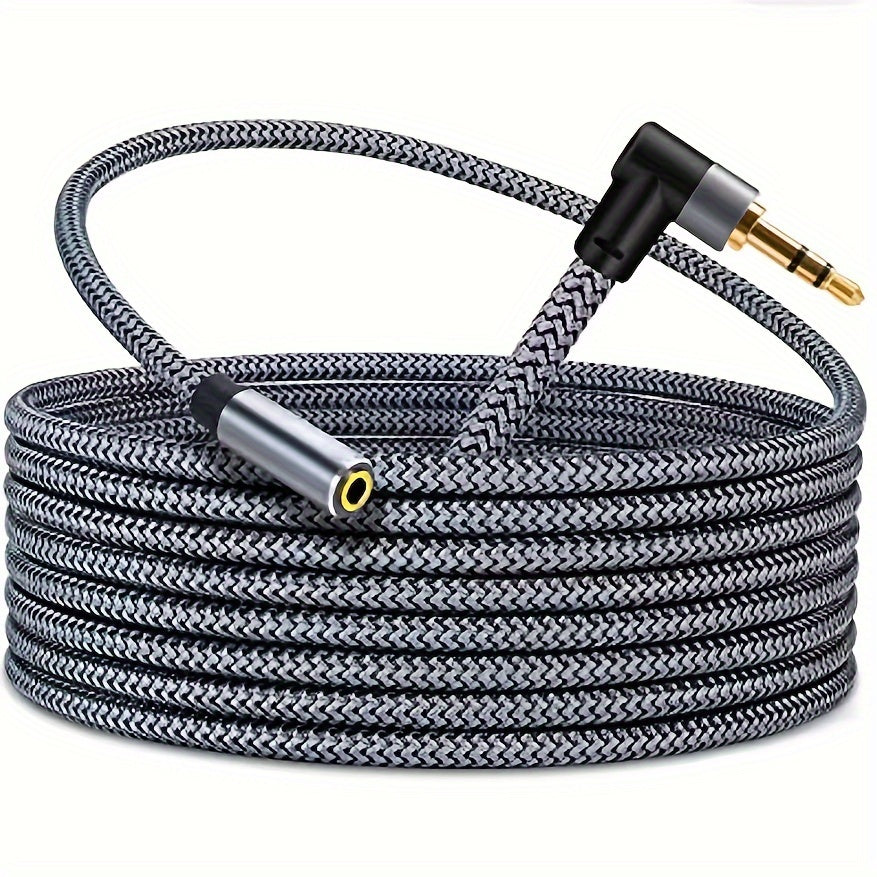 [Premium Audio Cable] Durable Nylon Braided Premium 3.5mm Male to Female Audio Cable | Right-Angle Connectors, Cat5e Composite Cable for Lossless Sound - Compatible with Smartphones, Speakers, Car Sound Systems