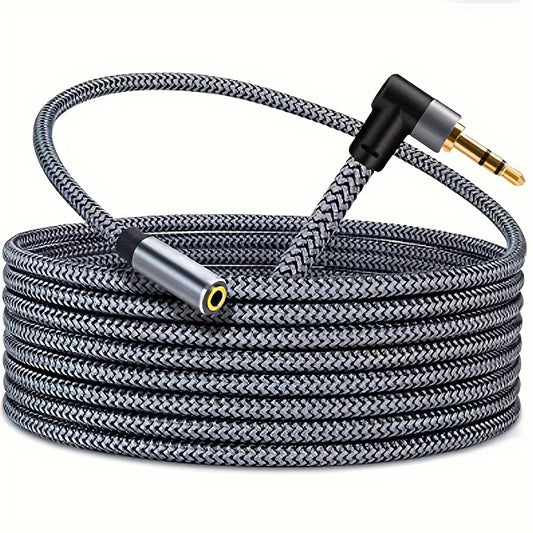 [Premium Audio Cable] Durable Nylon Braided Premium 3.5mm Male to Female Audio Cable | Right-Angle Connectors, Cat5e Composite Cable for Lossless Sound - Compatible with Smartphones, Speakers, Car Sound Systems