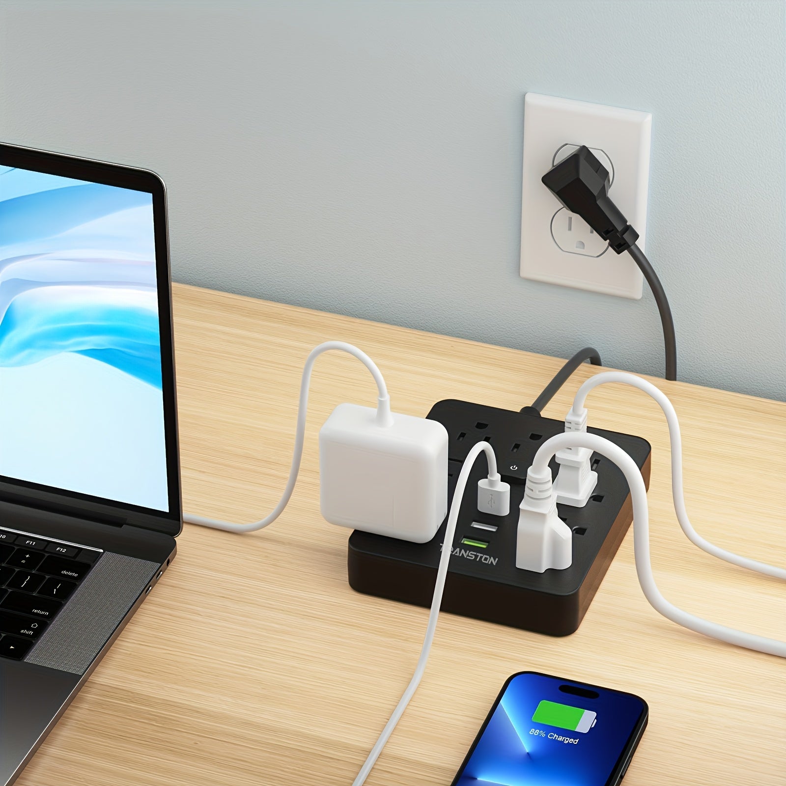 Power Strip Surge Protector with 9 Ac Outlets, 3 USB -10ft Cable, 45° Tilt Plug, Advanced Protection for Home, Office & High-Power Devices