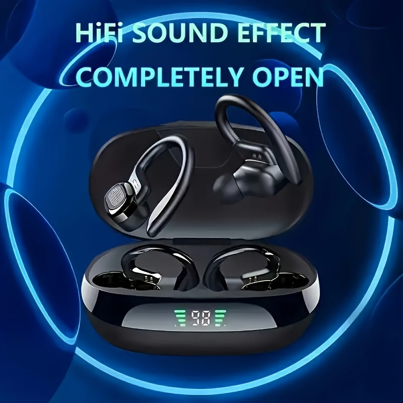 1pc True Wireless Earbuds With Mic, TWS In-Ear Headphones With ENC Noise Cancelling, Touch Control Volume, Wireless Earhook, LED Display Charging Case, Semi-Open-Back, BT 5.4 Compatible With Cellphones, 300mAh Rechargeable Battery, Type-C Charging