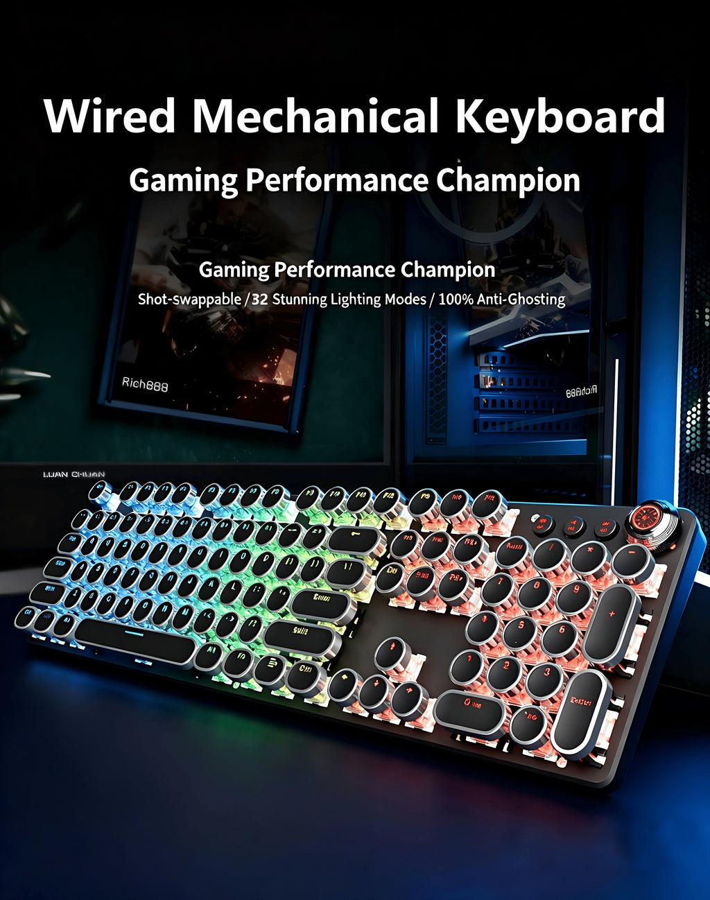 Typewriter Mechanical Keyboard Green Shaft Punk Gaming Laptop Office Wired Real Mechanical Keyboard Mother'S Day Gift