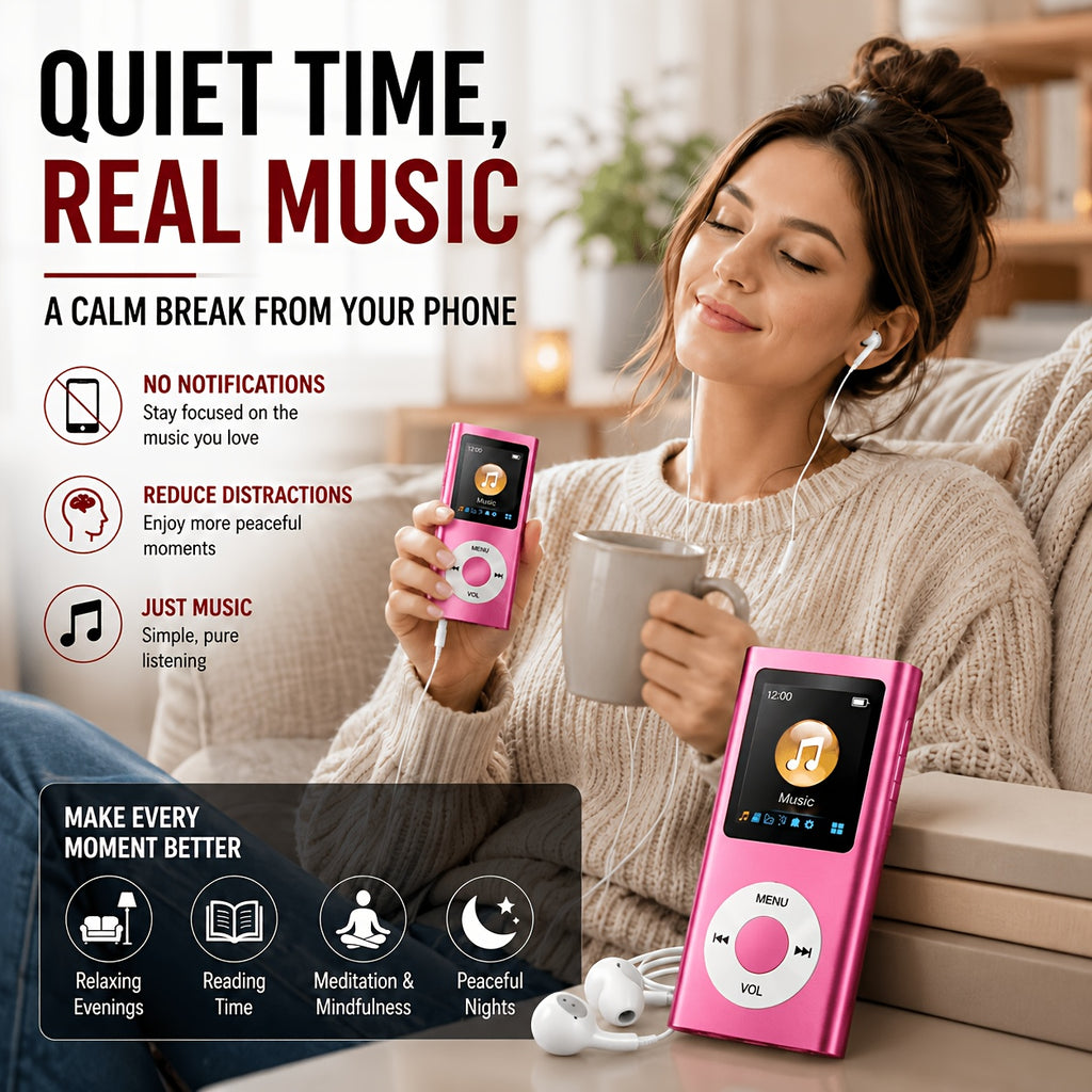 Portable MP3 Player, Stylish Slim 1.8 Inch LCD Music Audio Player with Earphone And Charging Cable, Aluminum Alloy Body, 200mAh Rechargeable Lithium Battery, Supports MP3 WMA FLAC APE, TF Micro SD Card Playback Up to 64GB Card Not Included