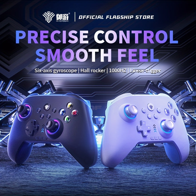 [RGB PC Controller] Wireless PC Controller, Featuring RGB Lighting/ Programming Keys/ Hall Joystick/ Hall Trigger/ Vibration, Three-Mode Switch Controller, Suitable For Windows PC, Android, Switch, Steam (Does Not Fit Xbox). A 1.5m Data Cable. Works Via P