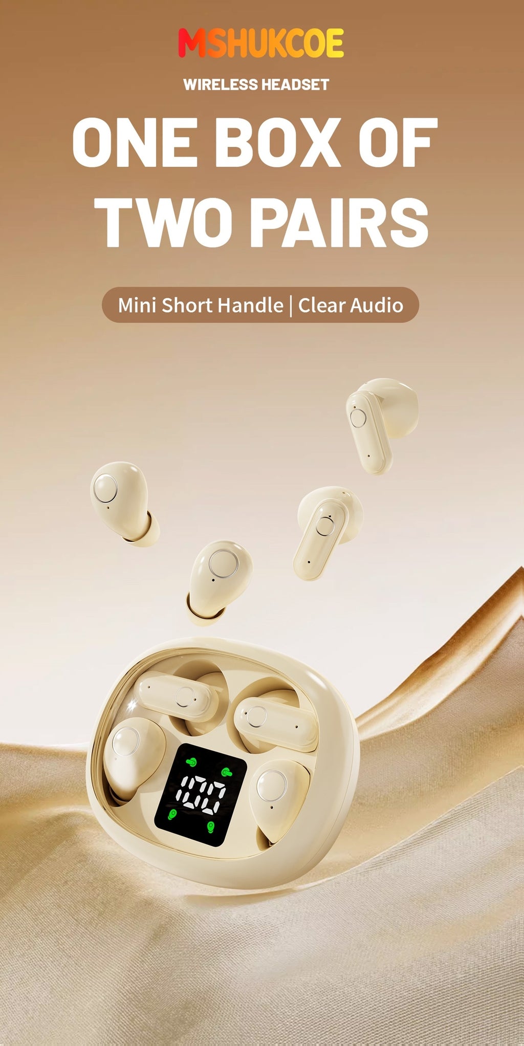 MSHUKCOE 2in1 Wireless Wireless Headphones, Mini Invisible Sleep Earbuds, Sports Noise Cancelling Earphones Comfortable To Wear, Low Bass 6D Sound Effect HIFI Music, For Leisure, Office, And Classroom, Long Battery Life, Suitable For Birthday Gifts