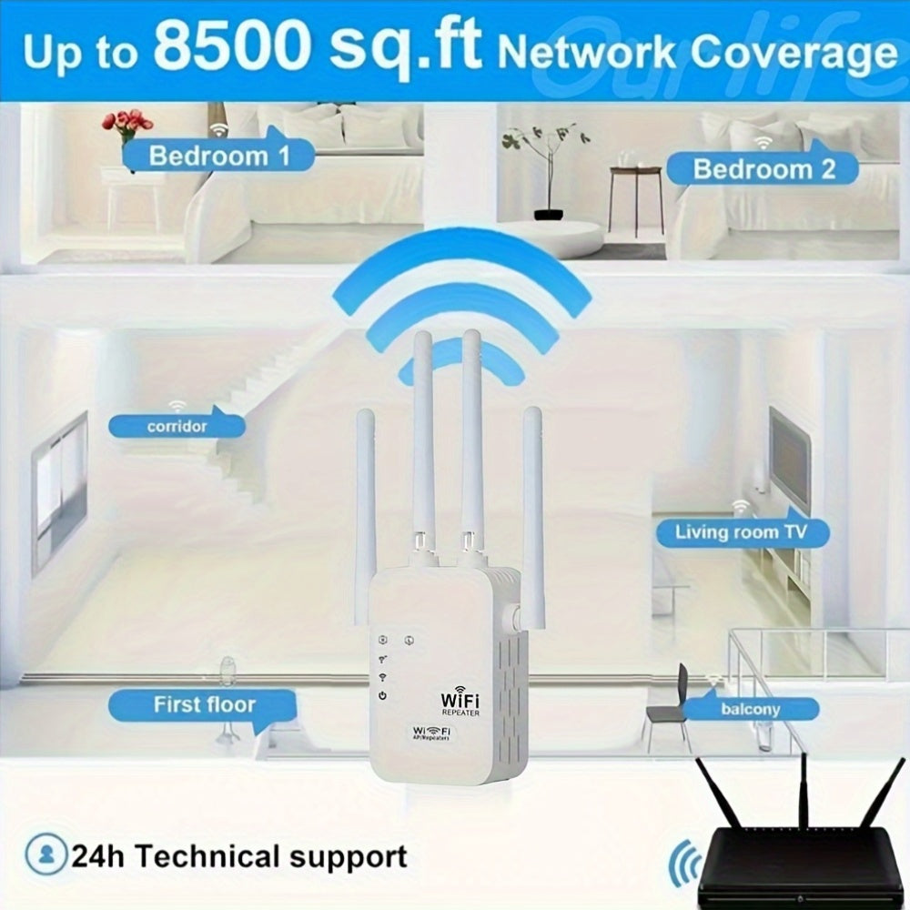 1300Mbps Dual-band Wifi Range Extender With Ethernet Port-powerful Four Antennas, Full House Coverage, Clear Wifi Dead Angle, AP/relay Mode, Very Suitable For Home And Office Use