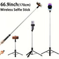 Professional Retractable Selfie Stick with Floor Tripod, 68 Inch, Stable Anti-Shake Design, 360° Rotation, Wireless Remote, Ideal for Travel Vlogs & Outdoor Live Streaming, Compatible with iPhone/Android Smartphones