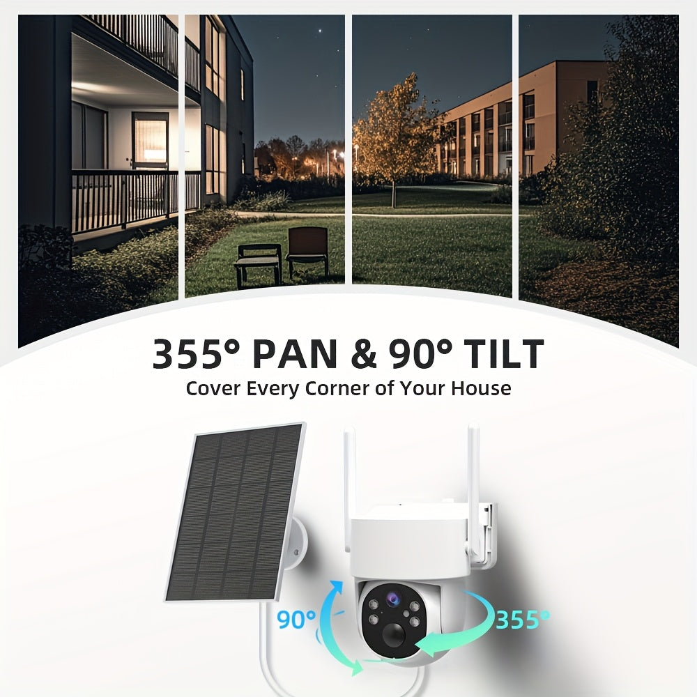 4K Solar Security Cameras Wireless Outdoor, 360° View Pan/Tilt WiFi Security Camera Outside with Color Night Vision, PTZ Surveillance Camera with PIR, Easy to Install, PIR Alarm, 2-Way Audio, SD/Cloud,