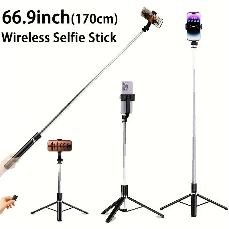 [Professional Selfie Stick] Professional 68 Inch Retractable Selfie Stick with Wireless Remote, 360° Rotation, Stable Anti-shake Design. Ideal for Travel Vlogs & Outdoor Live Streaming. Compatible with iPhone/Android Smartphones