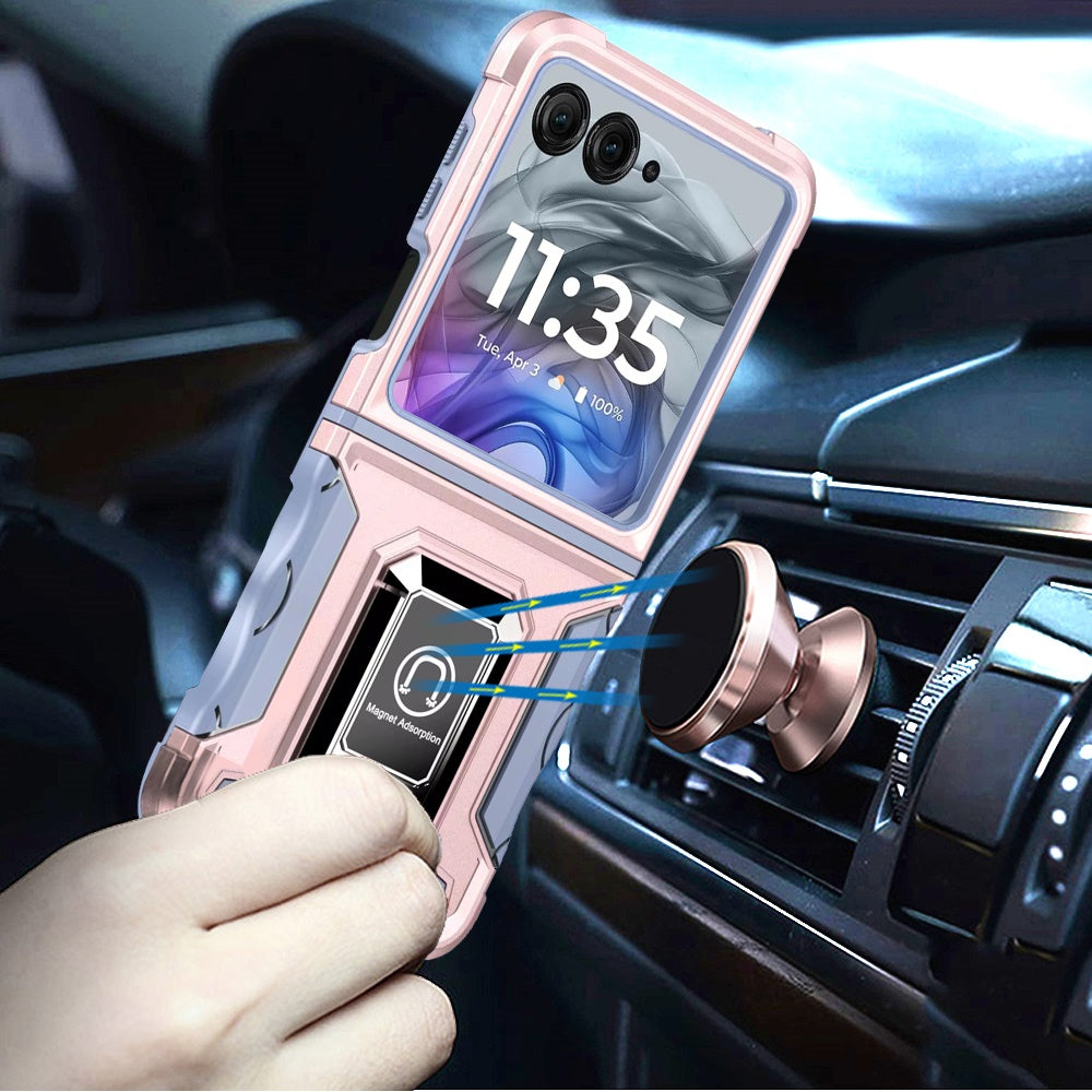 For Motorola Razr 2024 Phone Case, Defender Metal Magnetic Ring Stand Hybrid Cover