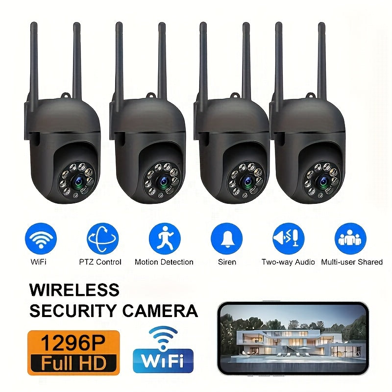 [AI Wireless Camera] 4pcs Wireless Camera Indoor | 3MP, CLOUD Storage, 2.4/5G WiFi, AI Motion Detection, Two-Way Audio, Color Night Vision, Home Surveillance Security System