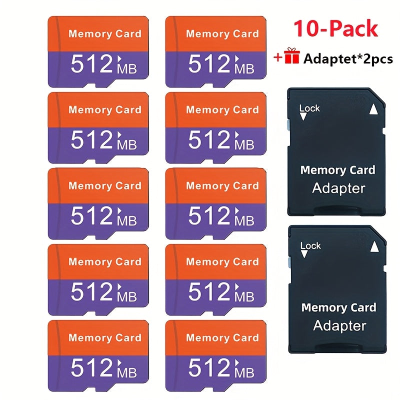 10pcs JUANWE High-Speed TF Memory Card Card Compatible for SD Adapter, UHS-I C4/U1 Speed Class 4 Memory Card with SD Adapter Suitable for Smartphone Tablet Dash Cam Drone Game Console, 512MB/256MB/128MB Mini SD Card for Camera Laptop Action Camera