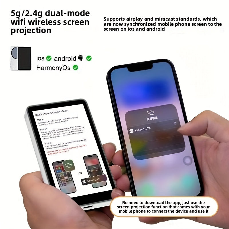 Wireless Selfie Monitor Screen for Iphone And Android, 2000/2500Mah with Wireless Remote, 3-Level Brightness And Wide Screen Mode, Using Phone Rear Camera for Selfie Vlog No Delay Live Stream for Tiktok White
