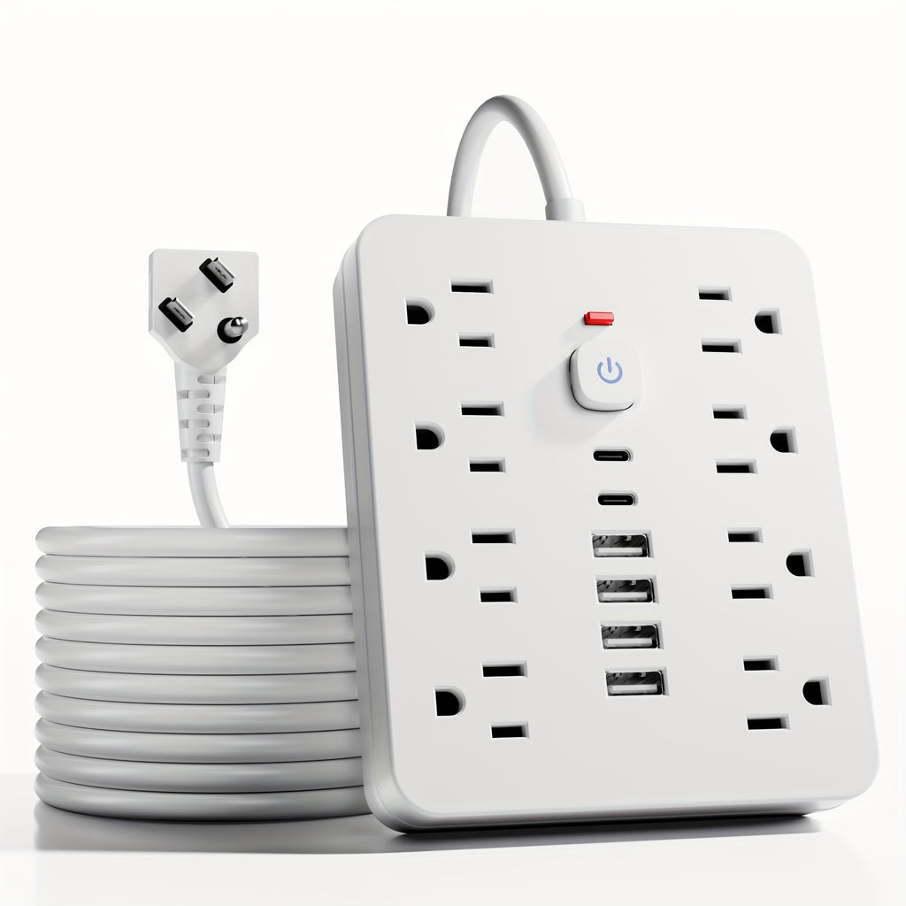 14-in-1 Power Strip with Surge Protector - 8 AC Outlets And 6 USB Ports (2 USB-C)|Flat Plug, Space-saving Design, Wall-mountable Multi-function Power Extension Cord, Overload Protection for Home, School And Office. Available In 5ft Or 10ft
