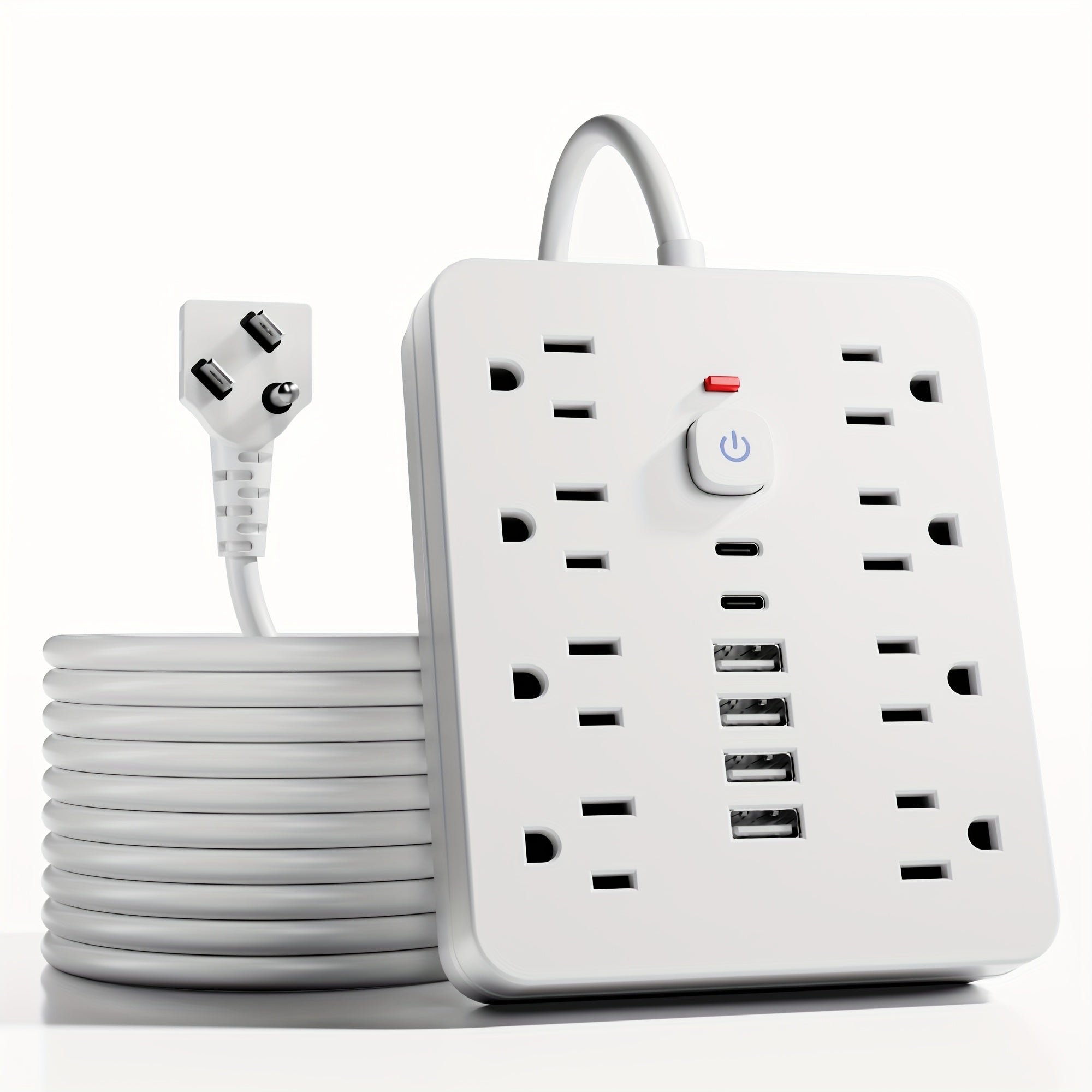 14-in-1 Power Strip with Surge Protector - 8 AC Outlets And 6 USB Ports (2 USB-C)|Flat Plug, Space-saving Design, Wall-mountable Multi-function Power Extension Cord, Overload Protection for Home, School And Office. Available In 5ft Or 10ft