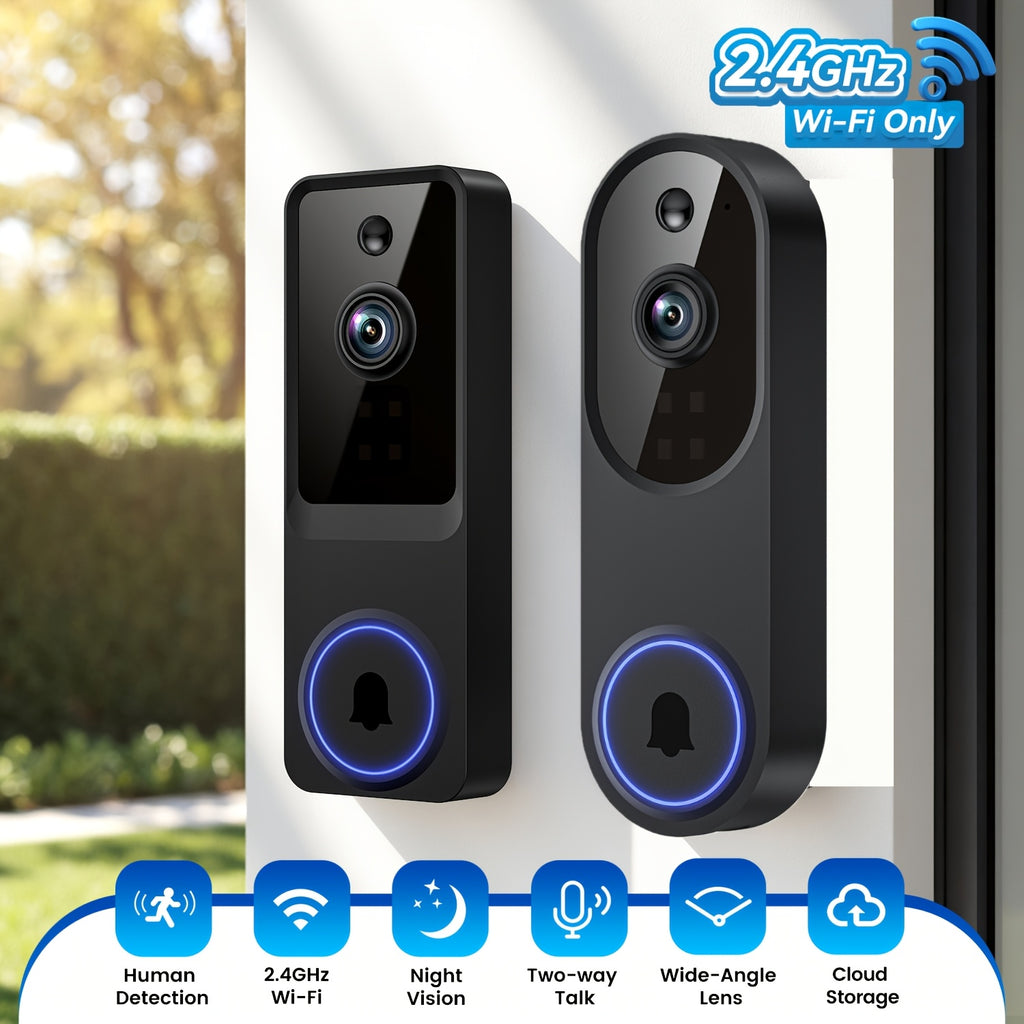 2pcs/ Smart Video Doorbell, Two-Way Voice, Real-Time Viewing, 2.4G/5G WIFI Wireless Connection, 720P Color Night Vision, AI Vehicle And Person Detection, 166° Full View Screen, 1pc Multi-Combination, No Wiring Required