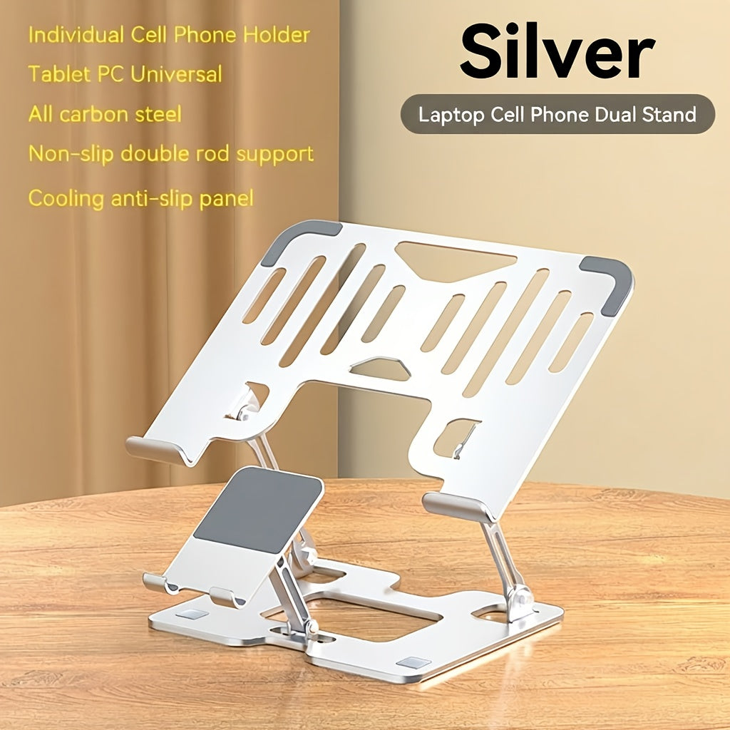 Laptop Stand, Adjustable Computer Stand, Mobile Phone Stand, 2-in-1 Adjustable Carbon Steel Laptop And Mobile Phone Stand, Ergonomic Tablet Stand, 180° Height Adjustment, Foldable And Portable Computer Stand, Essential For The Office