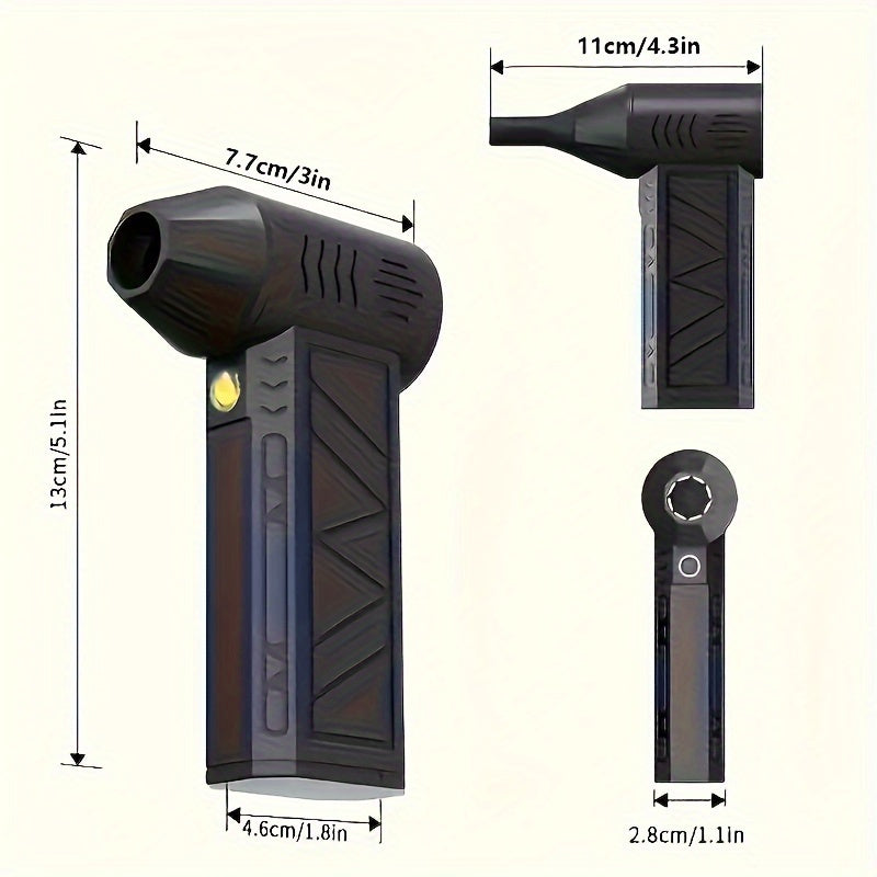 High-Velocity Handheld Portable Fan, Brushless Motor Handheld Fan - USB Rechargeable, High-Velocity, Portable with Lighting Function, Blowing Snow, Camping Essentials, Car Interior Cleaning