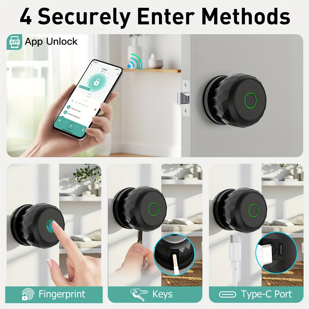 Smart Fingerprint Door Lock Handle - Smart Door Lock With Handle 3 In 1 With IC Card/Key/100 Fingerprint Biometric Electronic Keyless Door Lock For Bedroom Home Hotel Office Easy Installation Black.