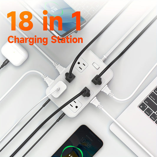 12-In-1 Power Strip with Surge Protection And One-Touch Control Switch - Multifunctional Surge Protector Power Strip, 12 Spacious AC Outlets with 6 USB Ports (Including 2 Type-C) Safe And Portable, Travel Additions, Ideal for Home, Dorm, Office