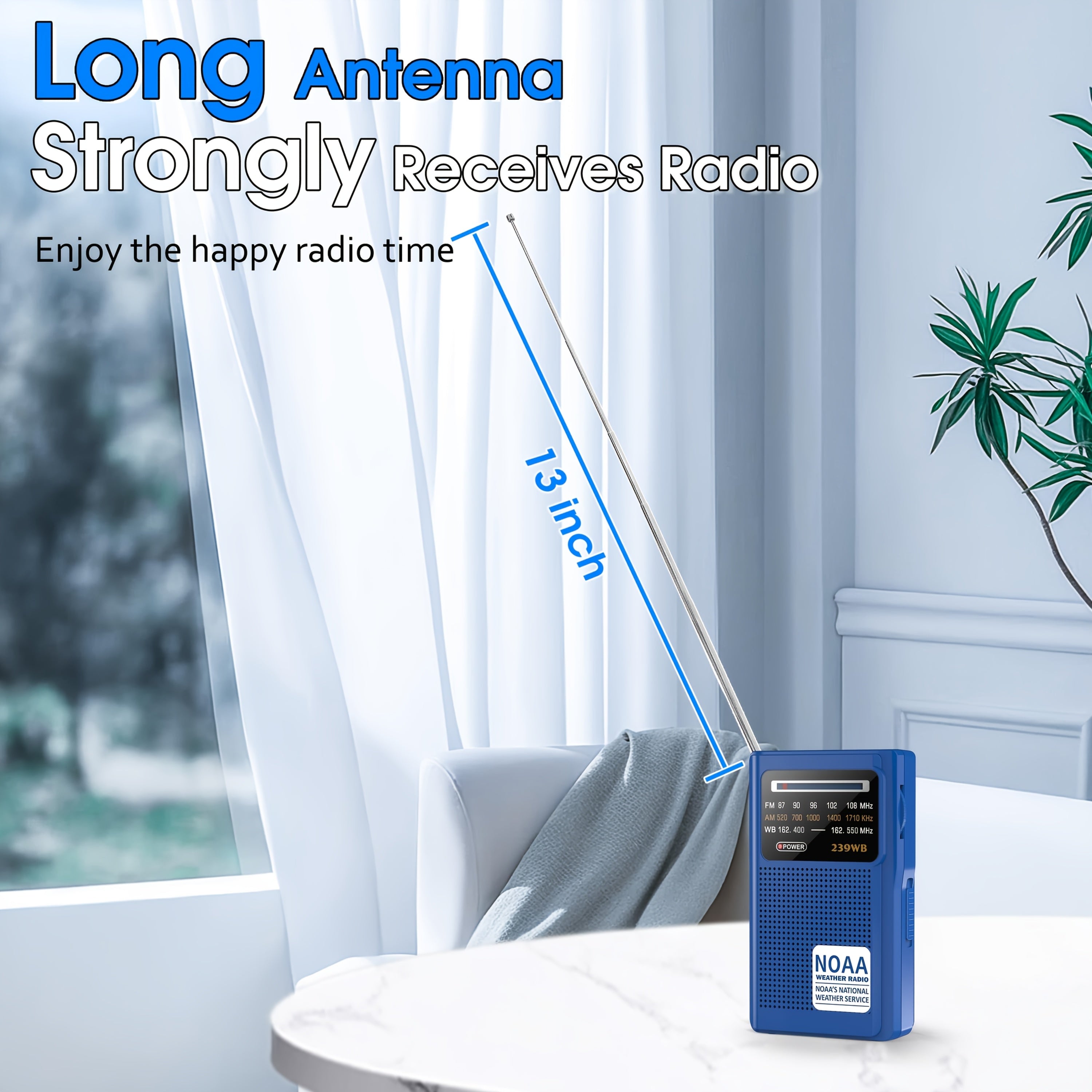 NOAA Weather Radio, AM FM Radio Battery Operated By 2 AA Transistor Radio With Best Reception, Stereo Earphone Jack, For Emergency, Hurricane, Running, Walking, Home, Winter Storm(Blue)