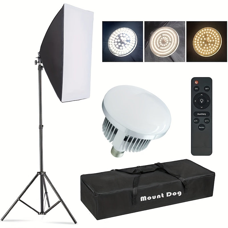 MOUNTDOG 1/2pcs Softbox Lighting Kit, 2x19.7"x27.5" Photography Continuous Lighting System with 2pcs 85W 5700K E27 Socket LED Bulbs And Remote for Portrait Product Fashion Photography