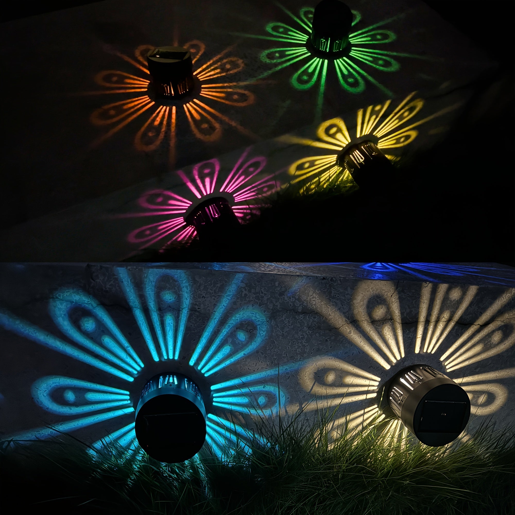 Outdoor Solar Wall Lights, Dusk to Dawn Fence And Porch Decorative Projection Lighting, Suitable for Path Walls, Stairs, Yard Terrace, Fence, Garden Decorative Lighting Solar Security Lights, Halloween, Christmas Wall Decor Gift