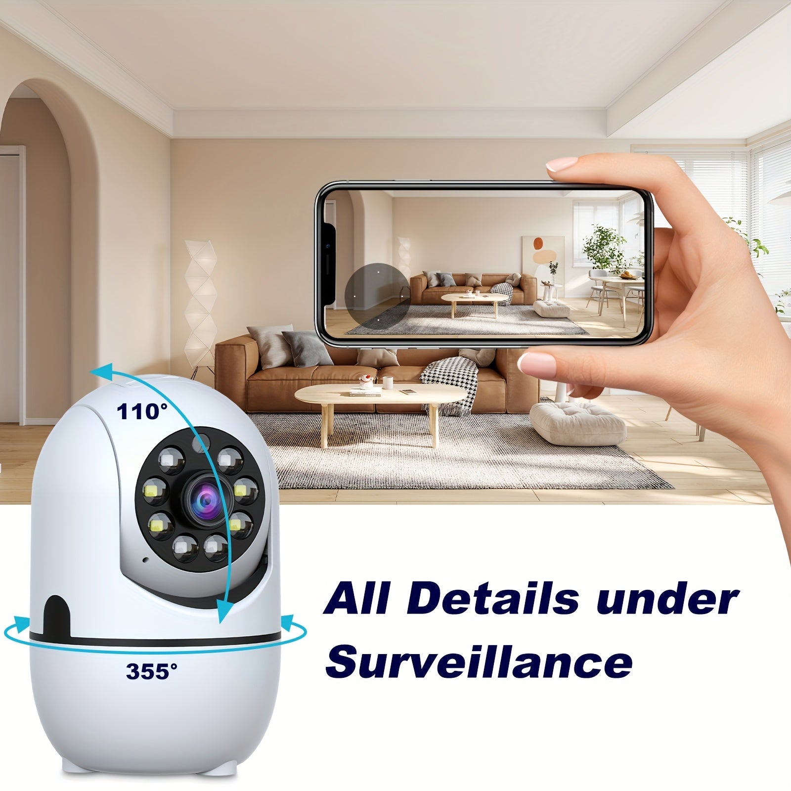 4pcs Wireless Security Camera Indoor with 355° Pan & Tilt, Night Vision, Motion Detection, 2-Way Talk, Baby/Pet Monitor, 2.4/5G WiFi, Support Cloud & Max. 256G SD Stroage, Alexa Compatible