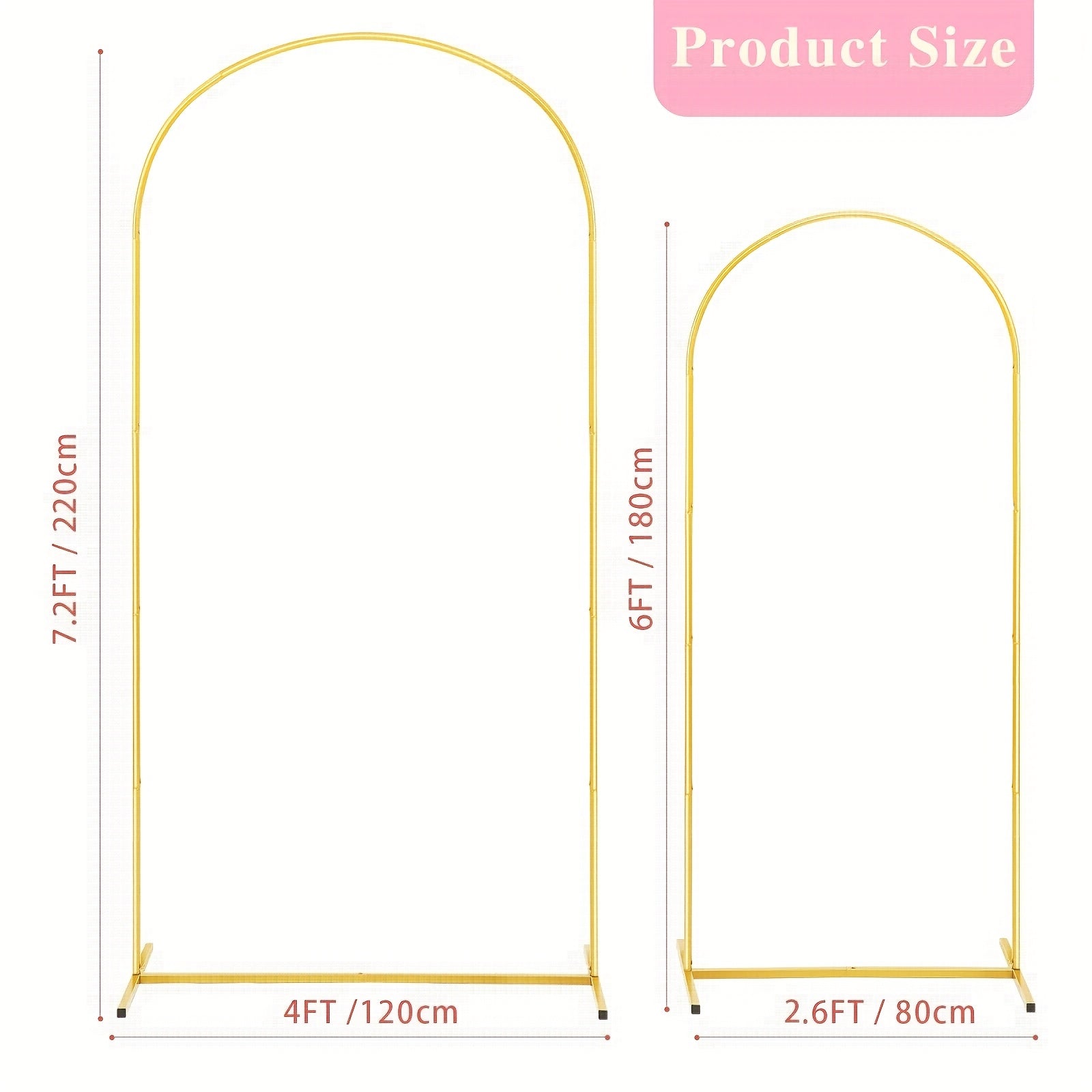 Arch Backdrop Stand, Set Of 2 Metal Arch Stand (7.2FT+6FT), Golden Wedding Arch Frame For Party, Baby Shower, Holiday, Ideal For Balloon Flower
