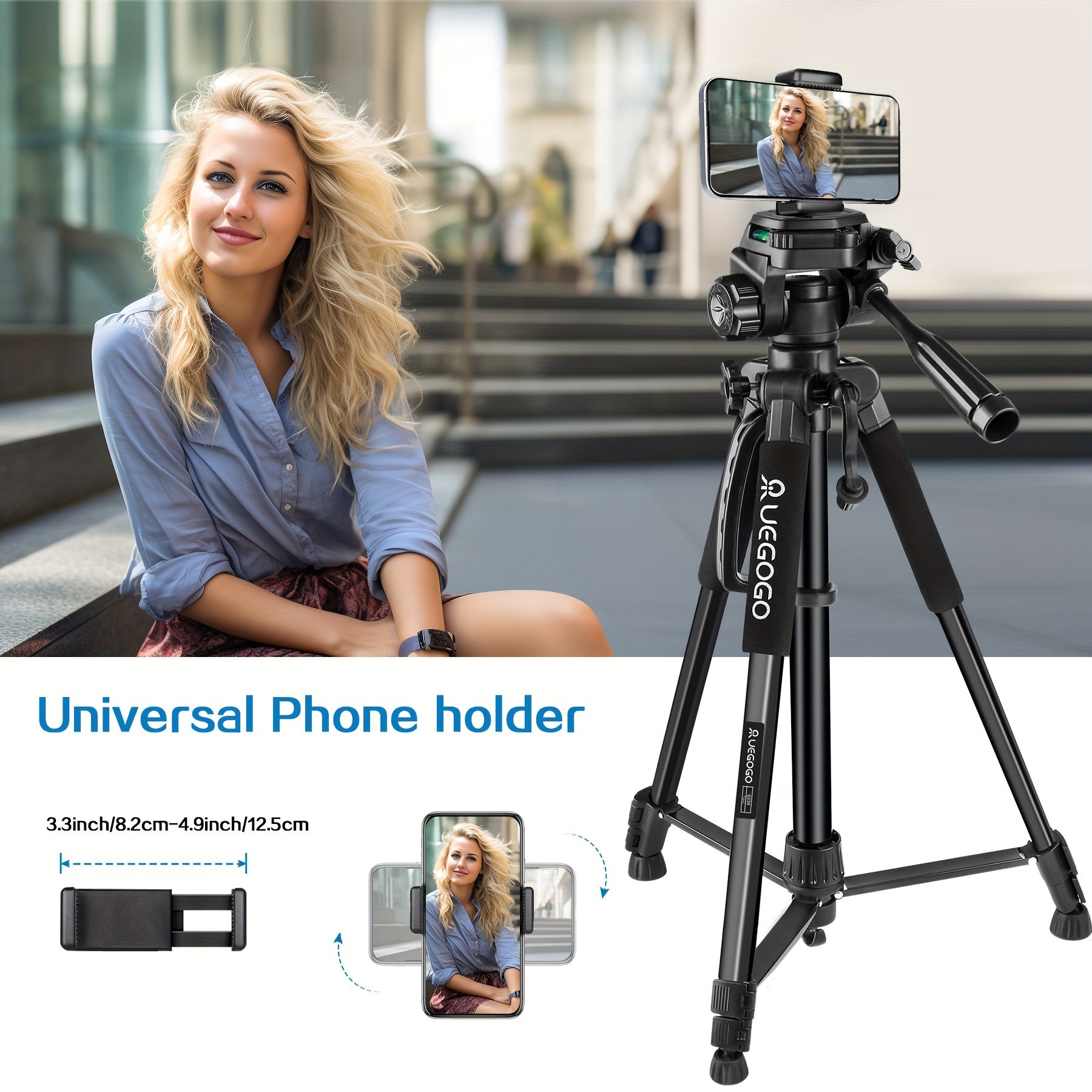 UEGOGO 5ft Heavy-Duty Tripod for DSLR, Mirrorless Cameras & Phones - Professional Video Stand with Storage Bag & Phone Holder