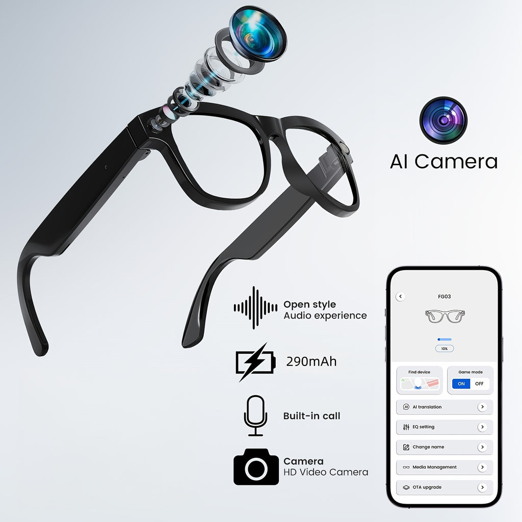 [200MP Dual Cameras] Klzo's Latest Wireless Smart Glasses, Ai-Enabled Camera Glasses with Dual Cameras And 200MP Resolution, Designed for Cycling And Sports Photography. Features Include Ultra-Long Battery Life, High-Fidelity Audio, And Touch-Activated Vo