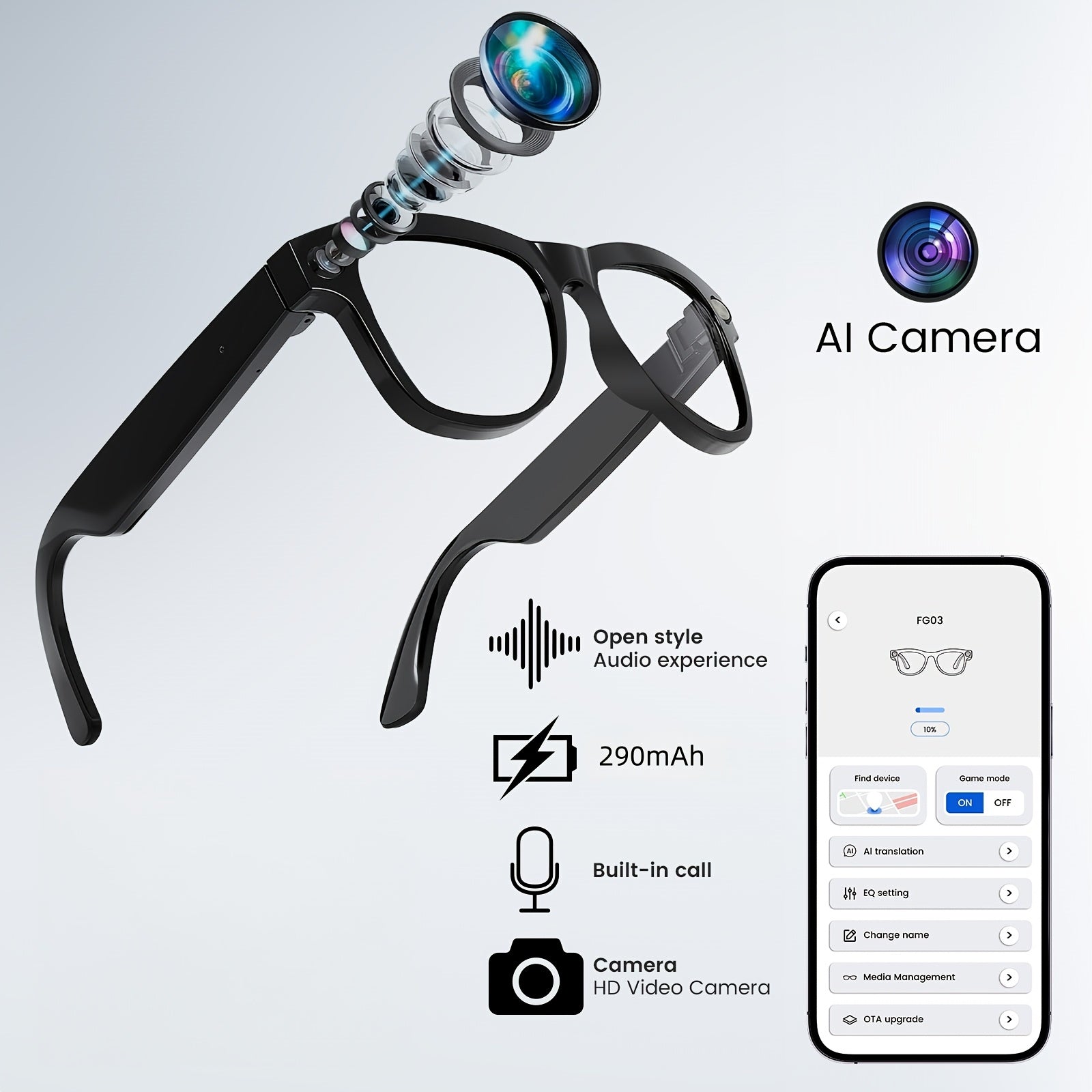 [200MP Dual Cameras] Klzo's Latest Wireless Smart Glasses, Ai-Enabled Camera Glasses with Dual Cameras And 200MP Resolution, Designed for Cycling And Sports Photography. Features Include Ultra-Long Battery Life, High-Fidelity Audio, And Touch-Activated Vo