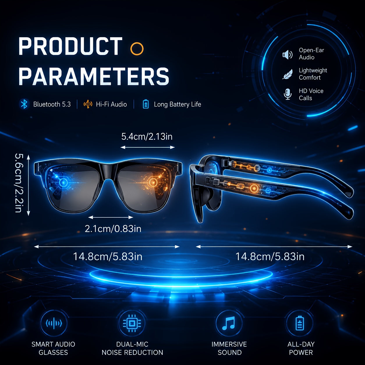 2026 Smart Audio Glasses Gift Set with Case, AI Translation Glasses, Bluetooth Glasses, Open Ear Audio Glasses with Built In Mic, Hands Free Calling Wireless Music Smart Fashion Glasses for Travel Driving Outdoor Business Tech Gift