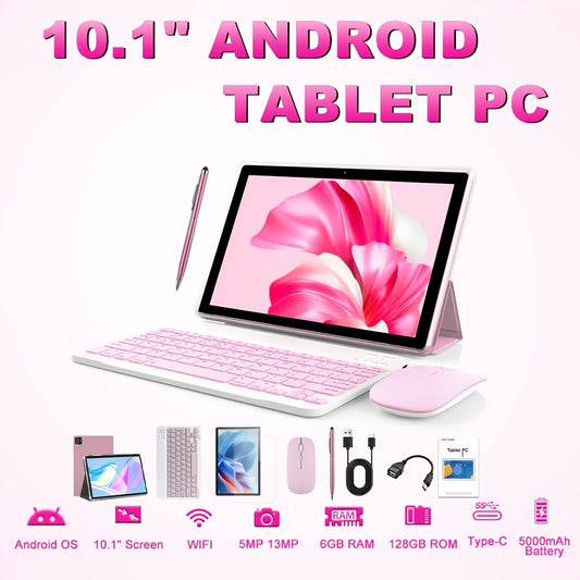 CRELANDER Android Tablet 10.1-inch IPS Screen 2-in-1 Tablet, Includes Keyboard And Mouse Set, 1280*800 HD Display, 5G WIFI GPS, Supports Calls, 6GB (3GB+3GB) RAM 128GB ROM, Dual Camera Tablet, Tablet, Tablet, Pad