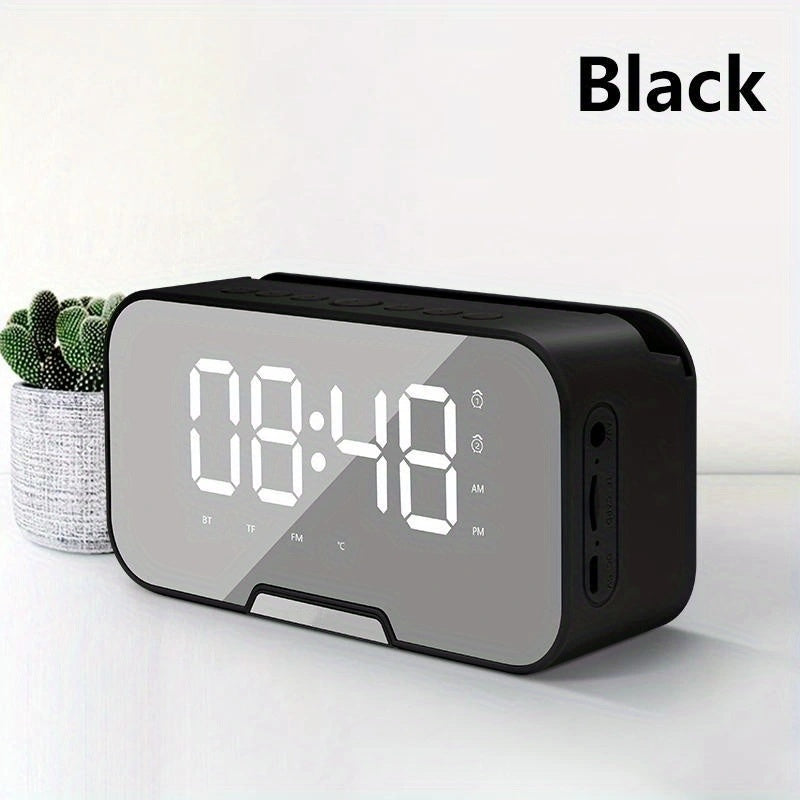 Compact Pink Portable Speaker, FM Radio, LED LCD Mirror, Wireless Microphone, Wireless Connection, USB Charging, High Quality Audio, TF Card, Adjustable Volume And Brightness. Suitable for Easter, Birthday Gifts, Mini Wireless Alarm Clock Speaker